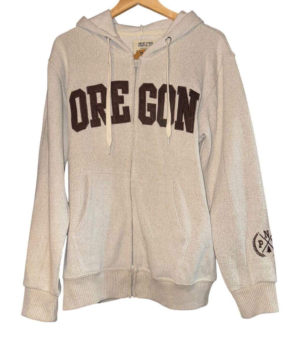New Oregon Embroidered Full Zip Hoodie Sweater Women's Size Large PNW Warm Cozy